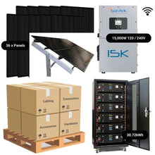 Load image into Gallery viewer, 14.76kW Complete Solar Power System - Sol-Ark 15K + [28.6kWh-30.72kWh Lithium Battery Bank] + 36 x 410W Mono Solar Panels + Schematic [HPK-MAX]