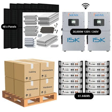 Load image into Gallery viewer, 19.68kW Complete Solar Power System - 2 x Sol-Ark 15K&#39;s + [28.6kWh-61.44kWh Battery Bank] + 48 x 410W Mono Solar Panels | Includes Schematic [HPK-PRO]
