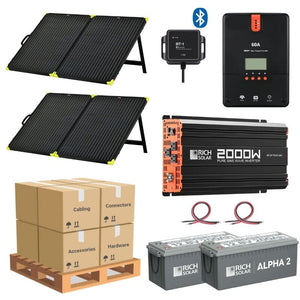 Complete Solar Panel Kit - 2,000W Pure Sine Wave Inverter + [12V Battery Bank] + 2 x 200W Mono Solar Panels | Off-Grid, Mobile, Backup [LPK-PLUS]